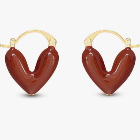 NEW 14K Gold Plated Wine Red Heart Hoop Earrings - Picture 1 of 4